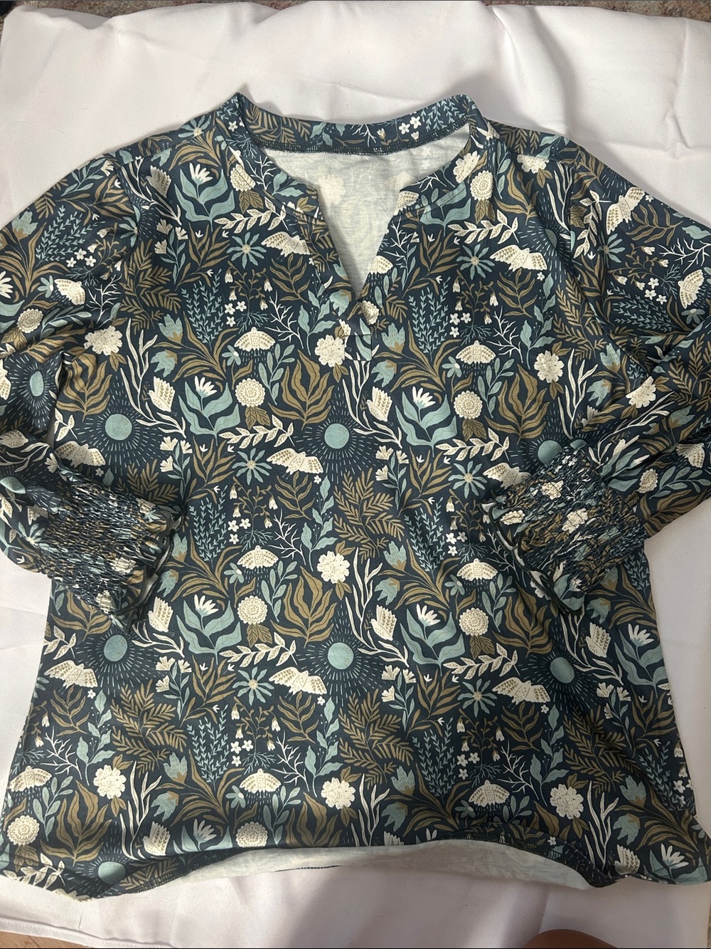 Amazon Women's Floral Tunic Top in Teal, Olive & Cream